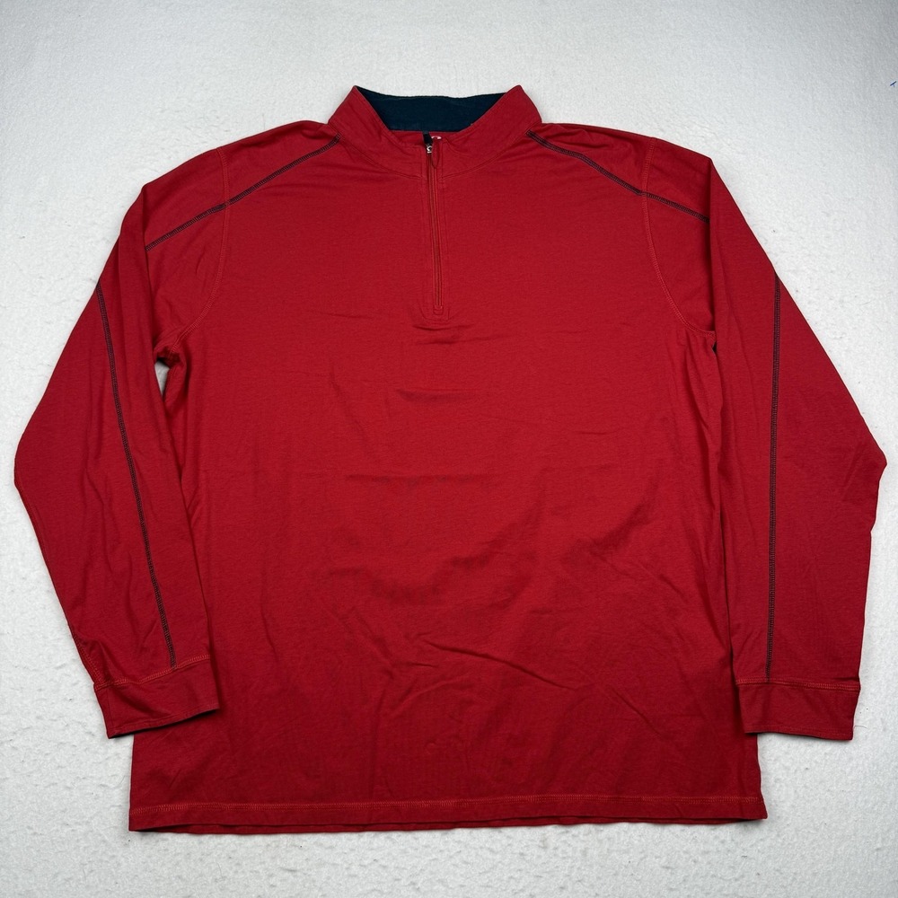 Tasc Performance Pullover Mens 2XL Red 1/4 Zip Long Sleeve Bamboo Top Athletic
